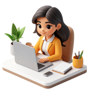 Illustration of female employe working, in bezyware homepage